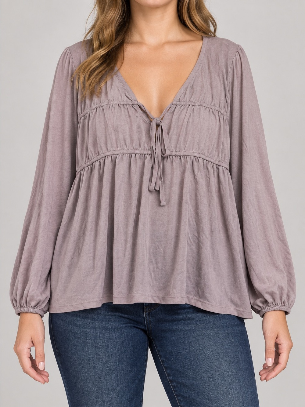 Lucky Brand Mauve Tie-Front Peasant Blouse